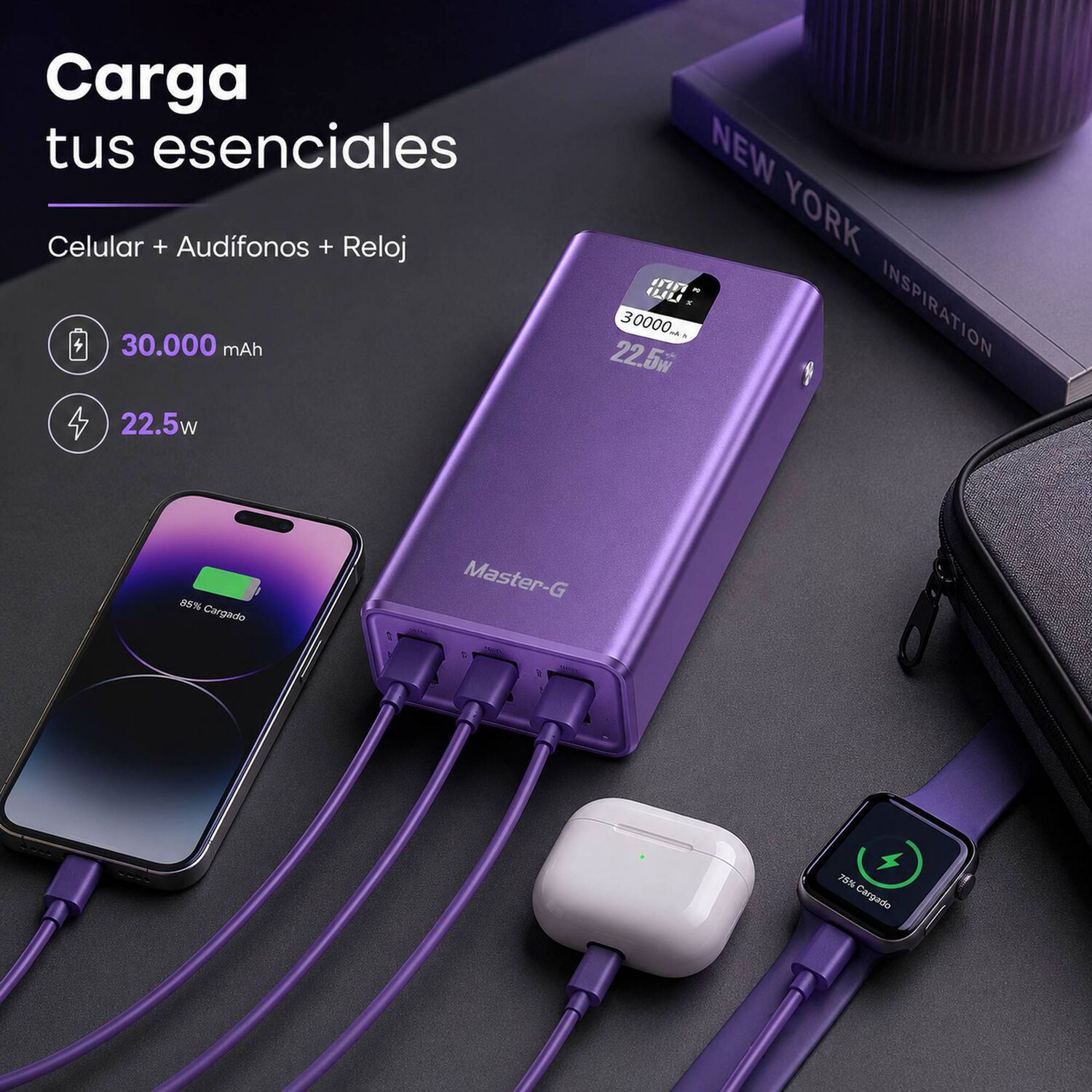 Bater&iacute;a Externa Power Bank 30000 Mah 22.5w Ucp30mpd Morada image number 4.0